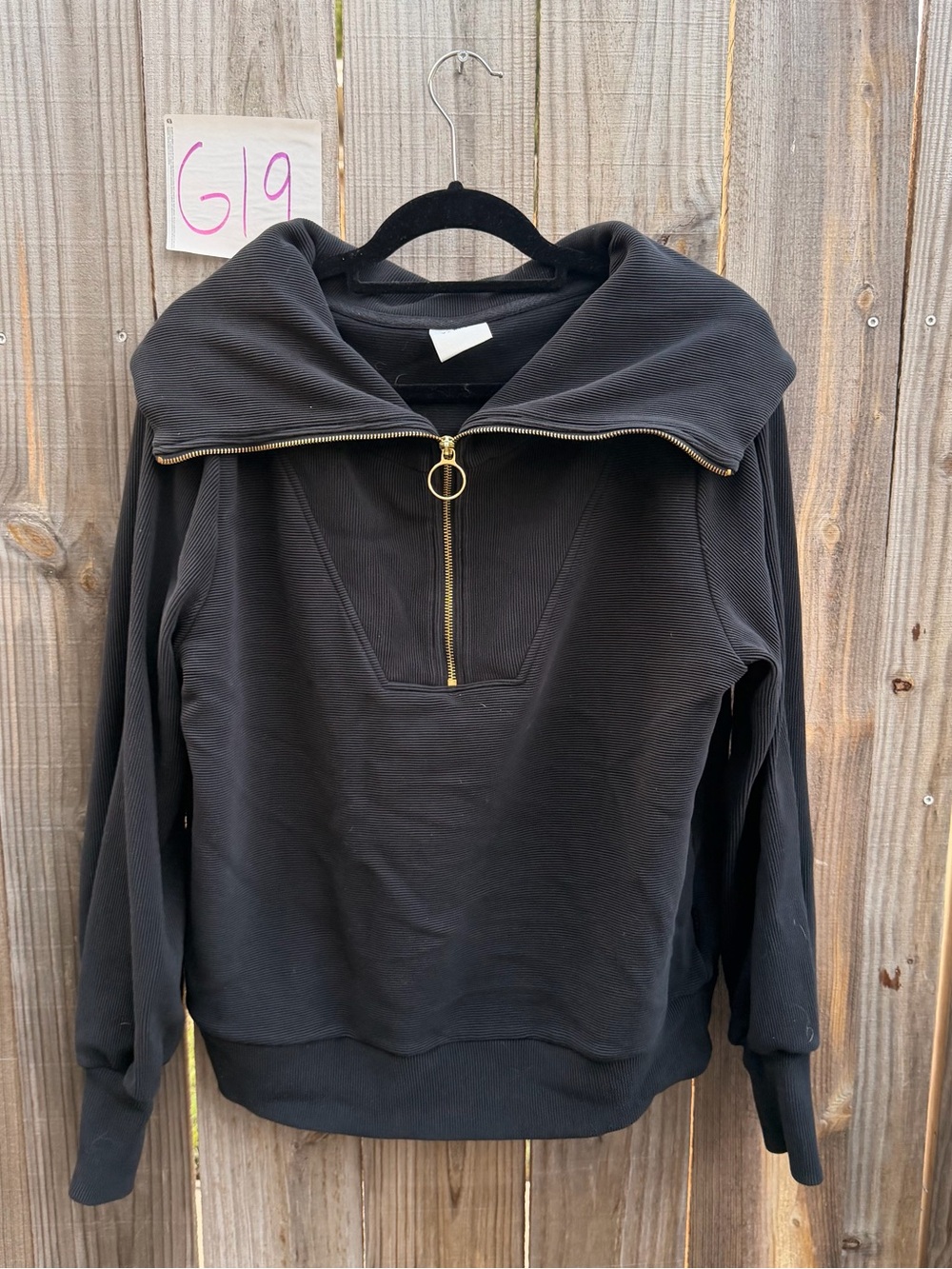 Varley Vine Pullover Black Half-Zip Funnel Neck Sweater with Gold Zipper Size L